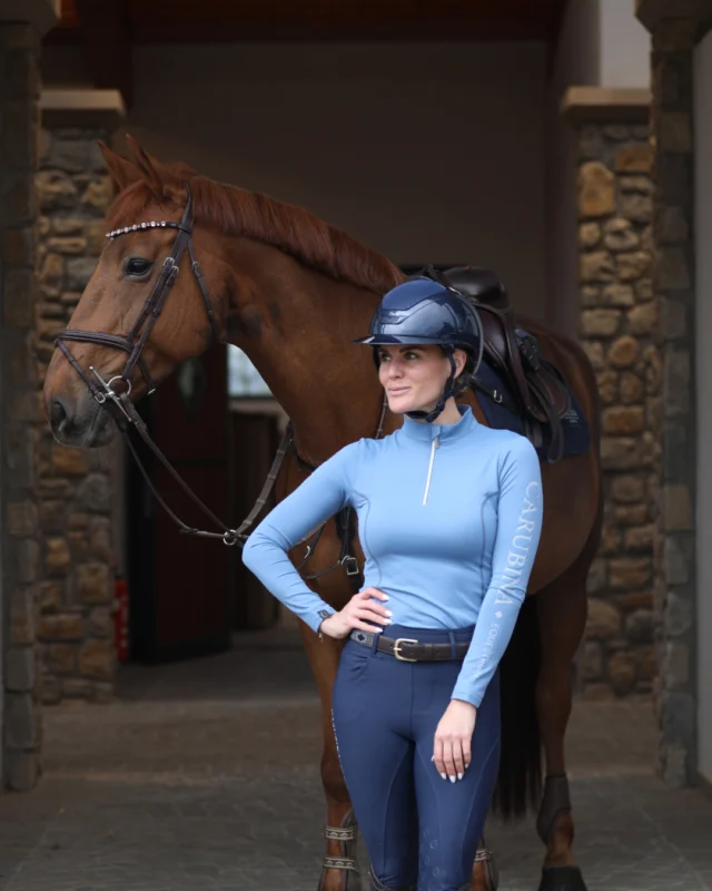 🌸 Monday ride, May light and a touch of color - NEW in SMOKEY BLUE 🩵⁠
⁠
Get the look!⁠
👚:CAPORTO - Smokey Blue⁠
👖: CAROSIE - Navy⁠
⁠
#carubina #carubinaequestrian #caporto #smokeyblue #newin #getyourstyle #springvibes #equestrian #equestrianfashion #horsefashion #equestrianlifestyle #equestrianstyle #equestrianism #jumping #dressage